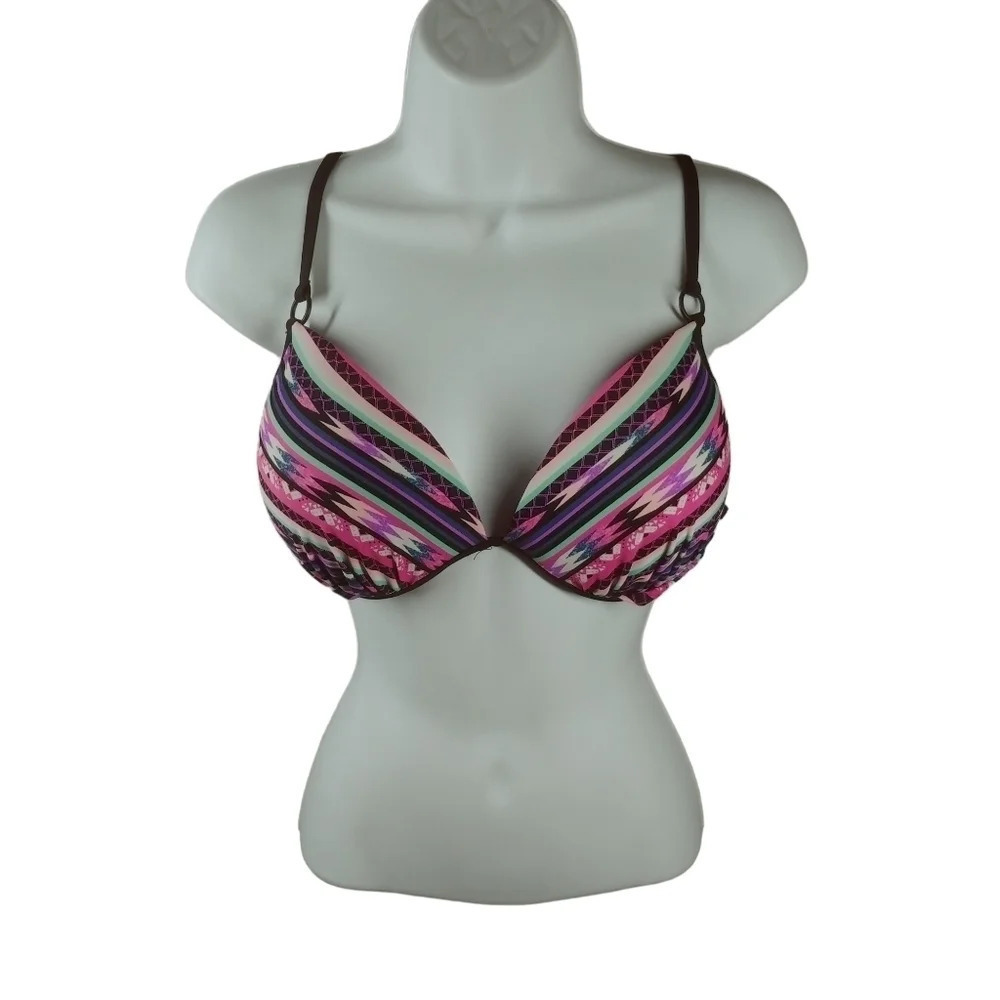 Tag Push Up Wired Padded Bikini Top Stripped Patterns Pink Purple Black XL